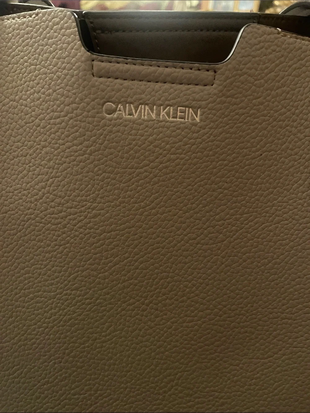 Calvin Klein Taupe Pebble Leather Laptop Tote